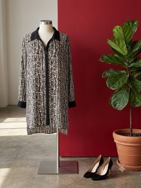 Catherines Black and Cream Zebra-Print Button Shirt